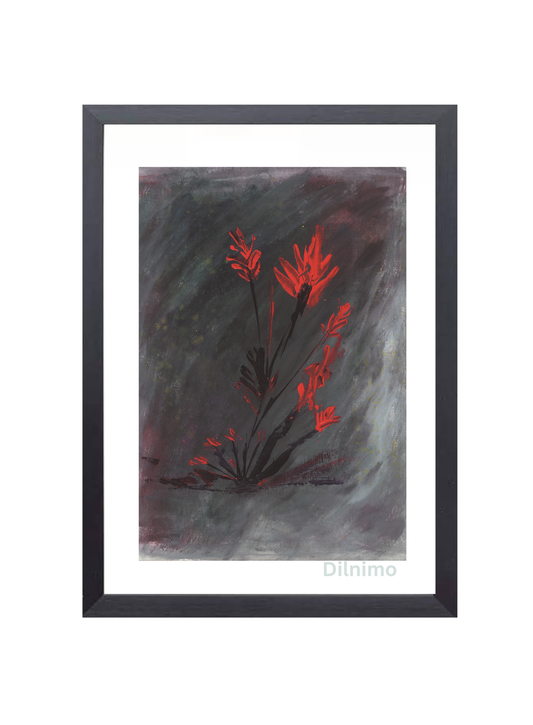 Dark Elegance: Red Floral Original Painting