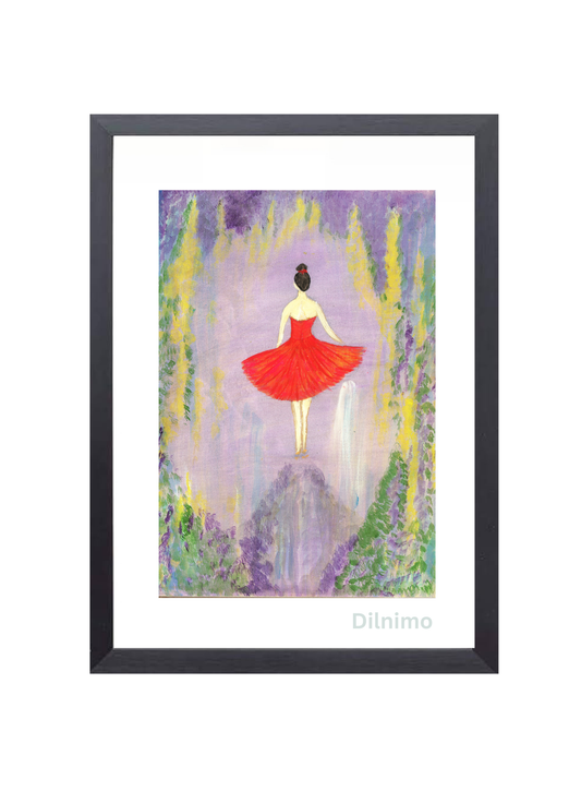 Elegant Ballet Dancer in Red Dress | Framed Painting
