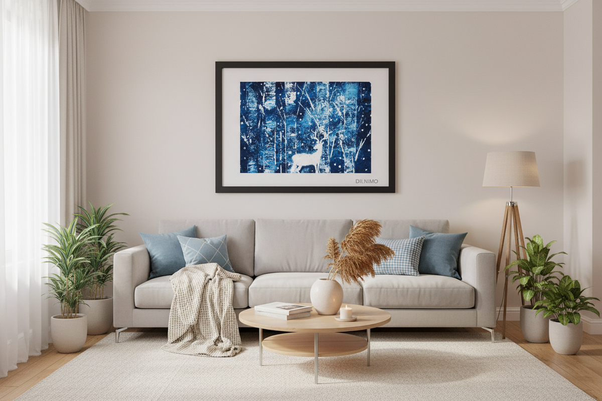 Winter Wonderland Deer | Snowy Forest | Framed Painting