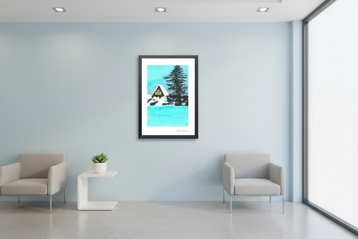Cozy Winter Cabin - Serene Snowy Original Painting