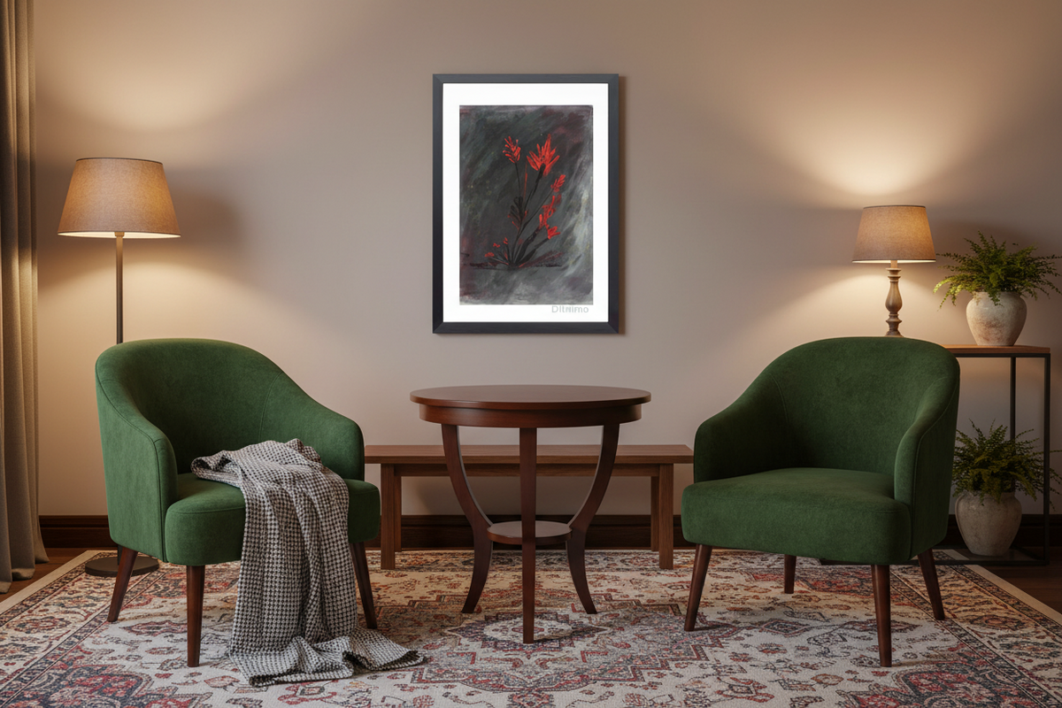 Dark Elegance Red Floral Original Painting