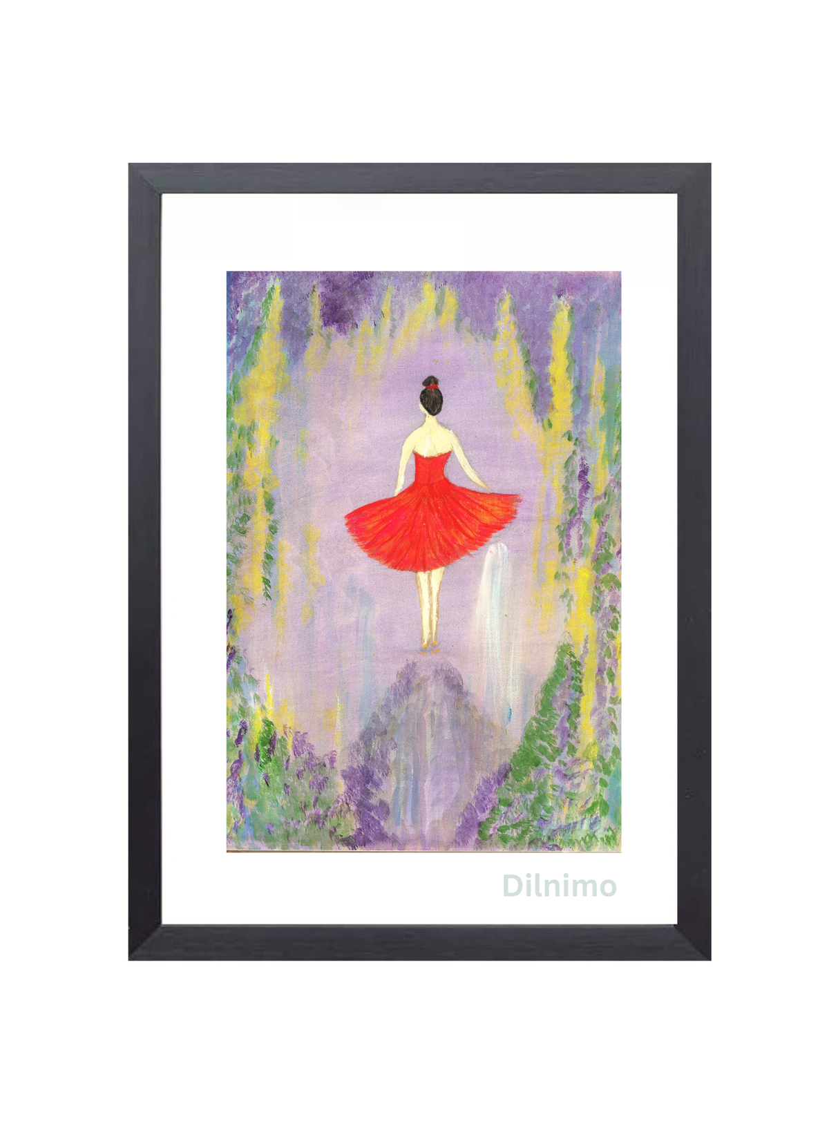 Elegant Ballet Dancer in Red Dress  | Framed Painting