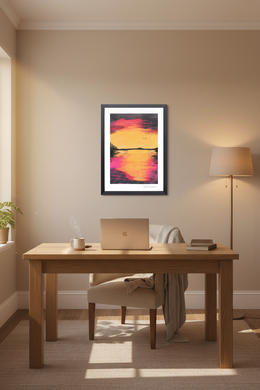 Golden Sunset Over Water - Serene Landscape Original Painting