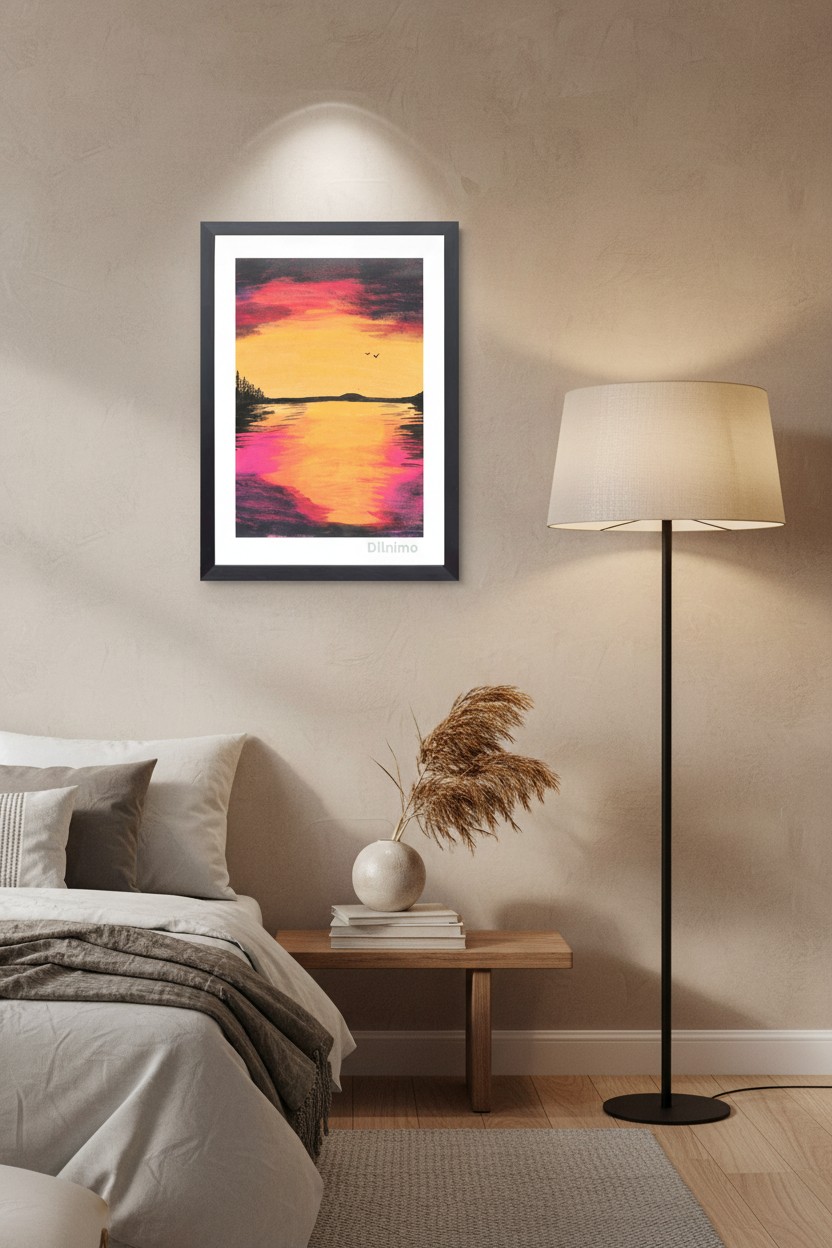 Golden Sunset Over Water - Serene Landscape Original Painting
