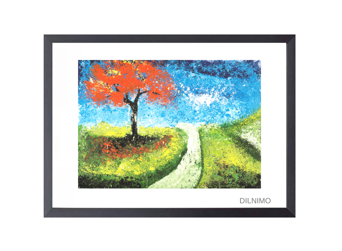 Serene Landscape| Red Tree | Framed Painting