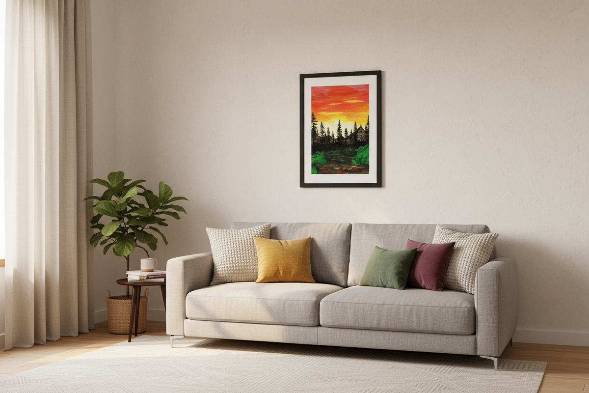 Serene Sunset Forest |Vibrant Nature-Inspired Painting